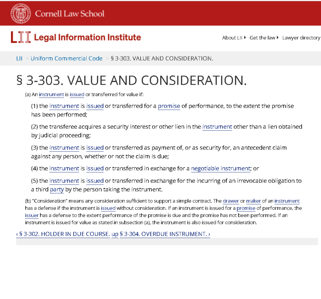 § 3-303. VALUE AND CONSIDERATION § 3-303. VALUE AND CONSIDERATION